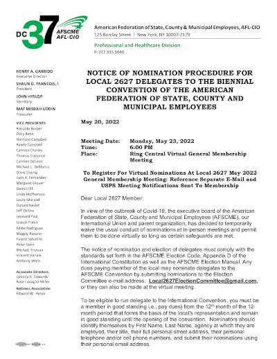 AFSCME Convention Nominations Letter